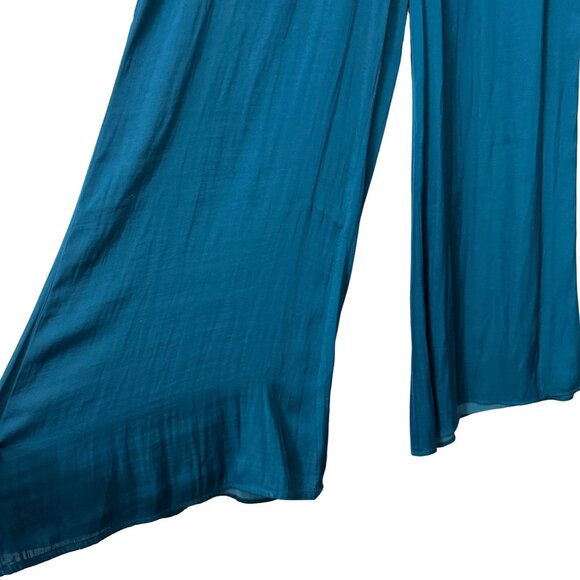 Summersalt Dark Teal Satin Wide Leg Pull On Pants Womens Size XSmall - Picture 2 of 5